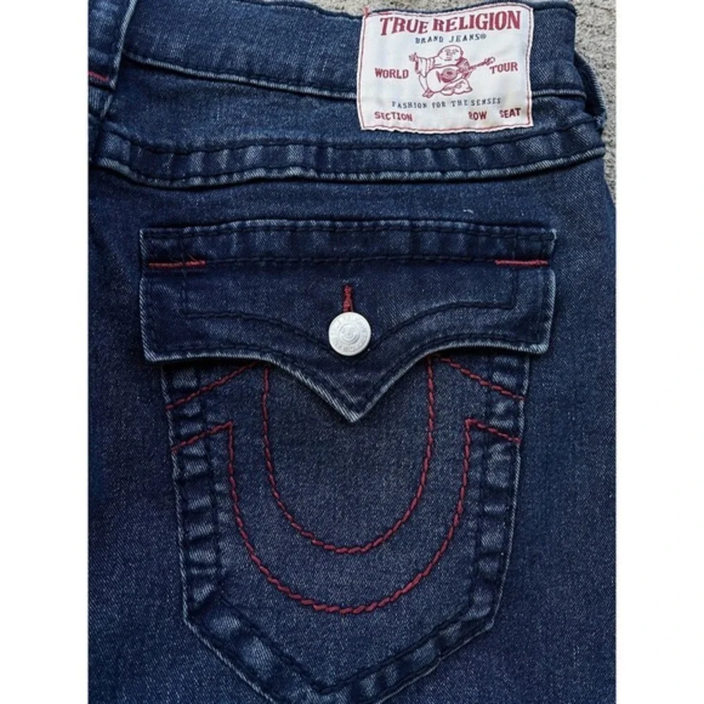 True Religion Geno Big T Flap Relaxed Slim Jeans Mens 36x30 Dark Wash Blue Denim